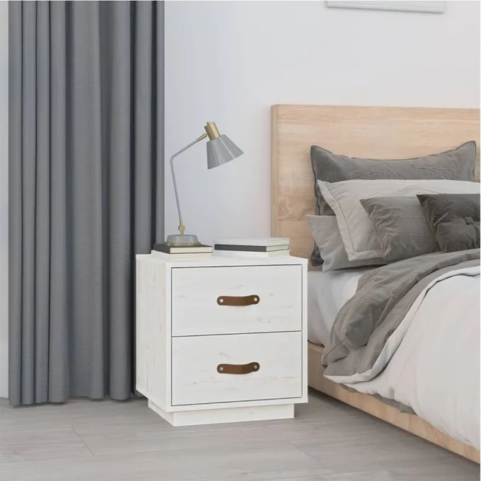 Sängbord vit 40x34x45 cm massivt furuträ