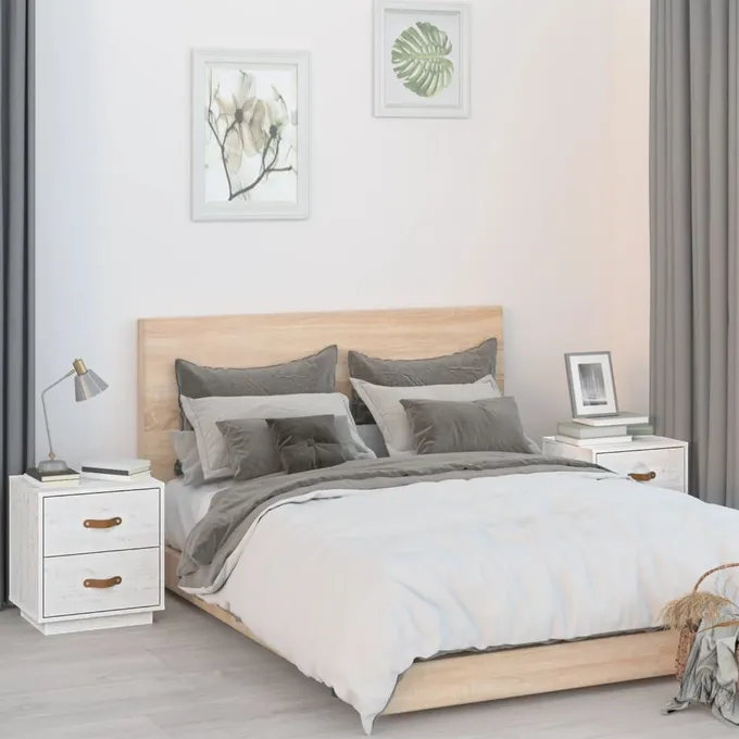 Sängbord 2 st vit 40x34x45 cm massiv furu