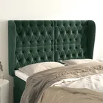 Sänggavel med kanter mörkgrön 163x23x118/128 cm sammet