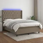 Ramsäng med madrass & LED taupe 140x190 cm tyg