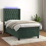 Ramsäng med madrass & LED mörkgrön 80x200 cm sammet