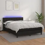 Ramsäng med madrass & LED svart 140x190 cm konstläder