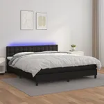 Ramsäng med madrass & LED svart 160x200 cm konstläder