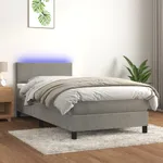 Ramsäng med madrass & LED ljusgrå 90x200 cm sammet