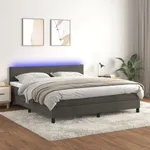 Ramsäng med madrass & LED mörkgrå 160x200 cm sammet