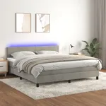 Ramsäng med madrass & LED ljusgrå 180x200 cm sammet