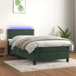 Ramsäng med madrass & LED mörkgrön 80x200 cm sammet 