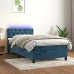 Ramsäng med madrass & LED mörkblå 80x200 cm sammet