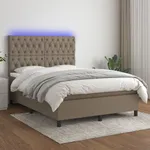 Ramsäng med madrass & LED taupe 140x200 cm tyg