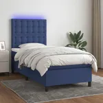 Ramsäng med madrass & LED blå 90x190 cm tyg