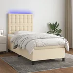 Ramsäng med madrass & LED gräddvit 90x200 cm tyg