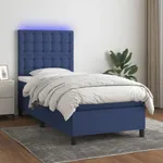 Ramsäng med madrass & LED blå 90x200 cm tyg