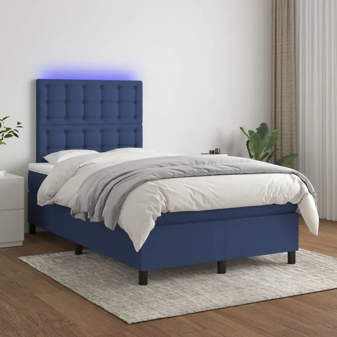 Ramsäng med madrass & LED blå 120x200 cm tyg