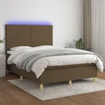 Ramsäng med madrass & LED mörkbrun 140x190 cm tyg
