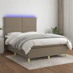 Ramsäng med madrass & LED taupe 140x190 cm tyg