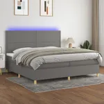 Ramsäng med madrass & LED mörkgrå 200x200 cm tyg
