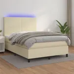 Ramsäng med madrass & LED gräddvit 140x200 cm konstläder