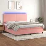 Ramsäng med madrass rosa & LED 200x200 cm sammet