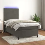 Ramsäng med madrass & LED mörkgrå 100x200 cm sammet