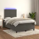 Ramsäng med madrass & LED mörkgrå 120x200 cm sammet