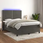 Ramsäng med madrass & LED mörkgrå 140x190 cm sammet