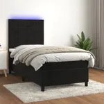 Ramsäng med madrass & LED svart 100x200 cm sammet