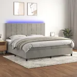 Ramsäng med madrass & LED ljusgrå 200x200 cm sammet