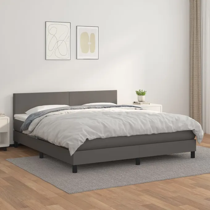 Ramsäng med madrass grå 180x200 cm konstläder