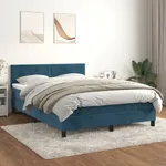 Ramsäng med madrass mörkblå 140x200 cm sammet