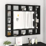 Spegelskåp med LED svart 91x15x76,5 cm