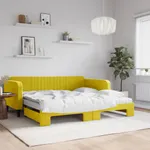 Dagbädd utdragbar och madrasser gul 100x200 cm sammet