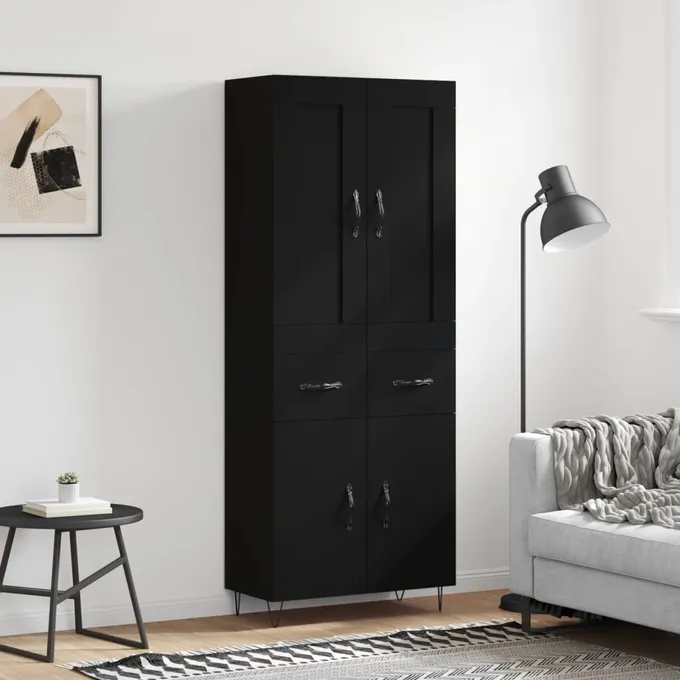 Högskåp svart 69,5x34x180 cm konstruerat trä