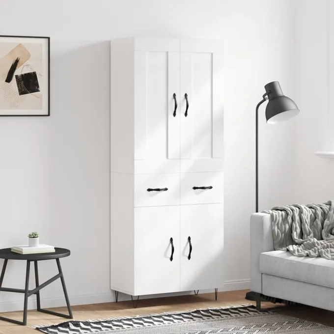 Högskåp högglans vit 69,5x34x180 cm konstruerat trä