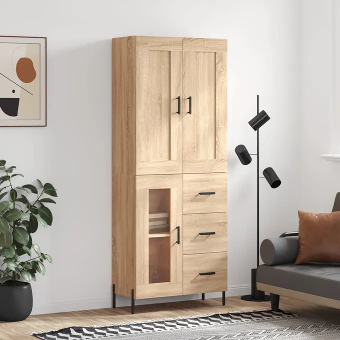 Högskåp sonoma-ek 69,5x34x180 cm konstruerat trä