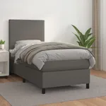 Ramsäng med madrass grå 90x200 cm konstläder