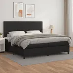 Ramsäng med madrass svart 200x200 cm konstläder