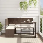 Trädgårdssoffa med bord och dynor L-formad brun konstrotting