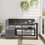 Trädgårdssoffa med bord och dynor L-formad grå konstrotting