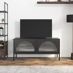 Tv-bänk svart 105x35x50 cm glas och stål