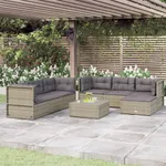 Loungegrupp för trädgården med dynor 7 delar grå konstrotting