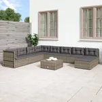 Loungegrupp för trädgården med dynor 9 delar grå konstrotting
