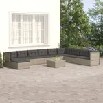 Loungegrupp för trädgården med dynor 10 delar grå konstrotting