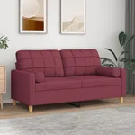 2-sits soffa med prydnadskuddar vinröd 140 cm tyg