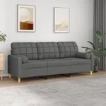 3-sits soffa med prydnadskuddar mörkgrå 180 cm tyg
