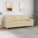 3-sits soffa med prydnadskuddar gräddvit 180 cm tyg