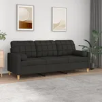 3-sits soffa med prydnadskuddar svart 180 cm tyg