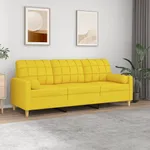 3-sits soffa med prydnadskuddar ljusgul 180 cm tyg