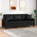 3-sitssoffa med prydnadskuddar svart 180 cm konstläder
