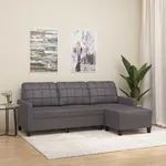 3-sitssoffa med fotpall grå 180 cm konstläder