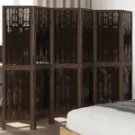 Rumsavdelare 6 paneler mörkbrun massivt kejsarträ